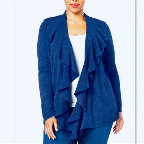 Karen Scott Sweaters - Karen Scott Macy's Plus LuxSoft Ruffle Cardigan